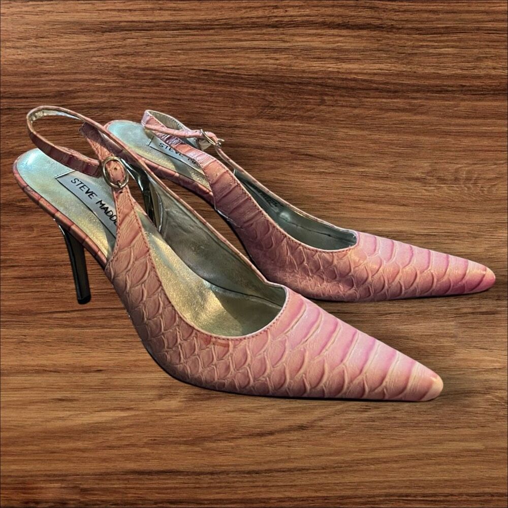 Steve Madden Tornadoe Pink Croc Slingback Stiletto Heels 6.5B - Picture 6 of 7